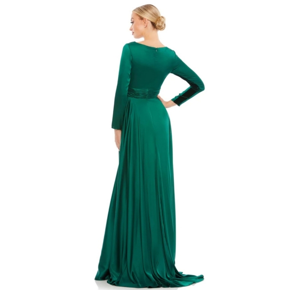 MAC DUGGAL Size 8 Long Sleeve Ruched Waist A-LINE Gown Dress - Picture 2 of 4